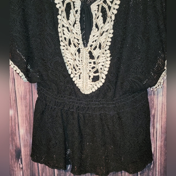 Minime - Size Small - Sheer Black Lace Top with Crochet/Bead Detailing - EUC - Picture 6 of 10